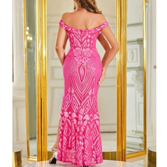 Luxe off shoulder slit thigh holidays party sequins dress - Picture 3 of 16